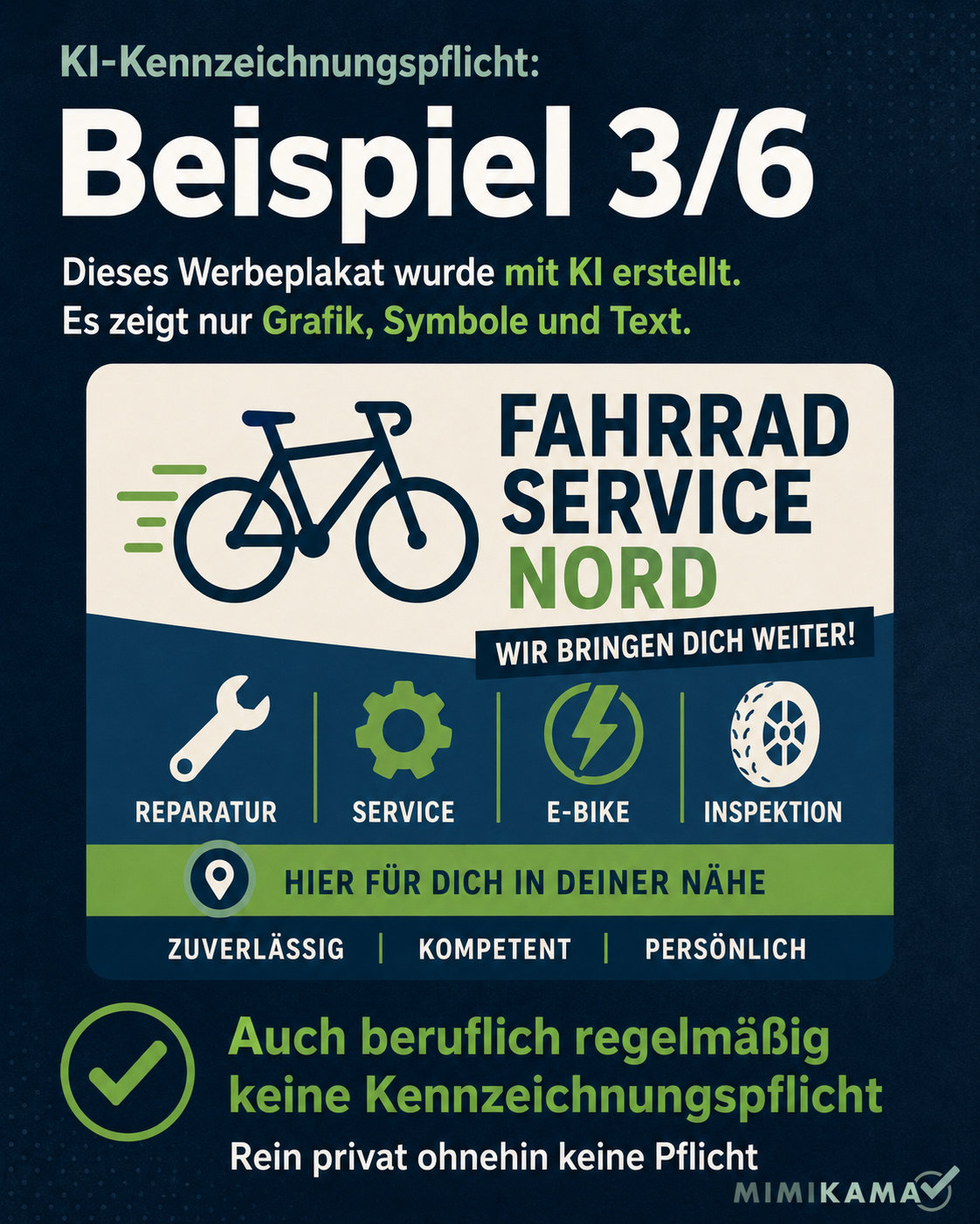 Grafisches KI-Werbeplakat für einen Fahrradservice mit Fahrrad- und Werkzeug-Symbolen.